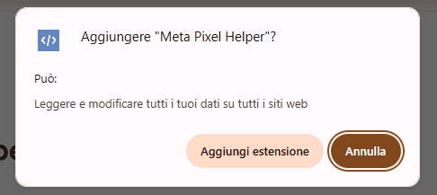 Aggiungi Estensione Meta Pixel Helper