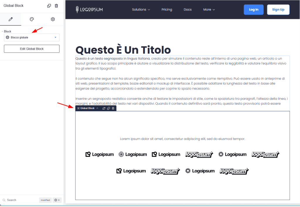 Anteprima Global Block Editor Breakdance