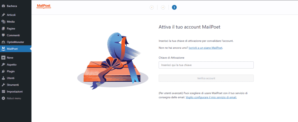 Attivazione Account Mailpoet