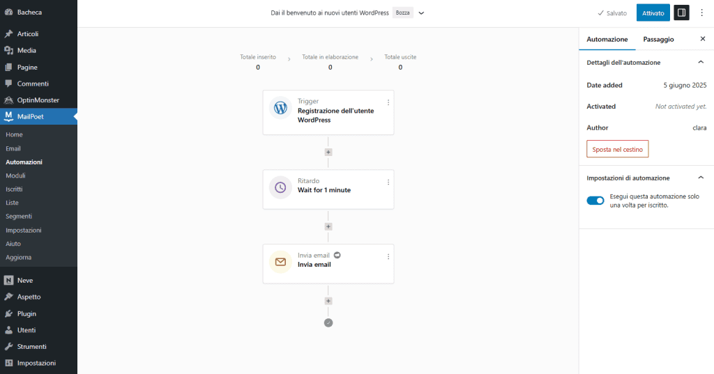 Automazione Mail Benvenuto Mailpoet