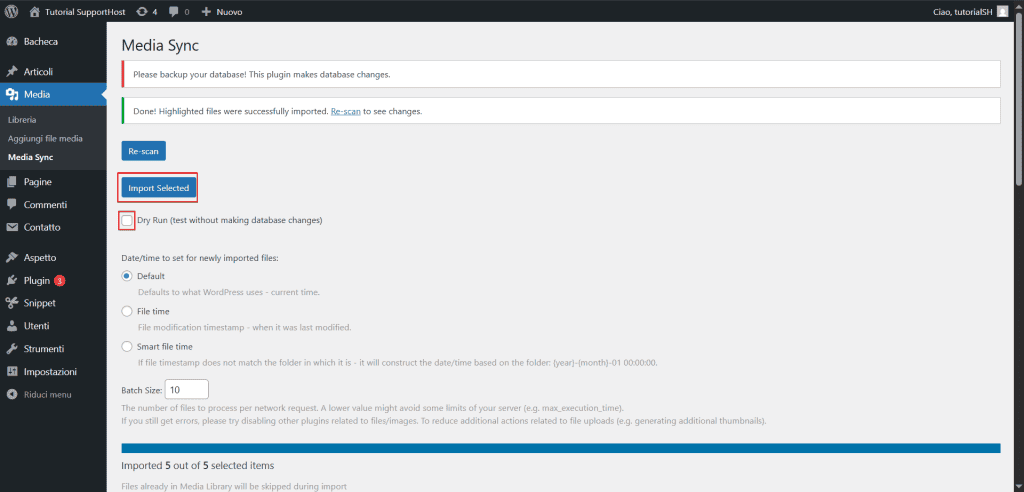 Avviare Importazione Media Sync