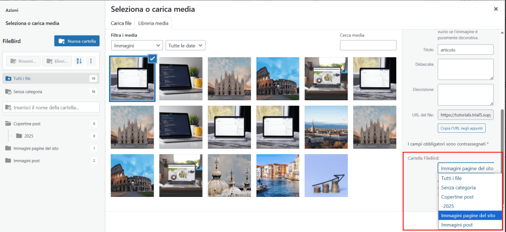 Cambiare Cartella Filebird Media WordPress