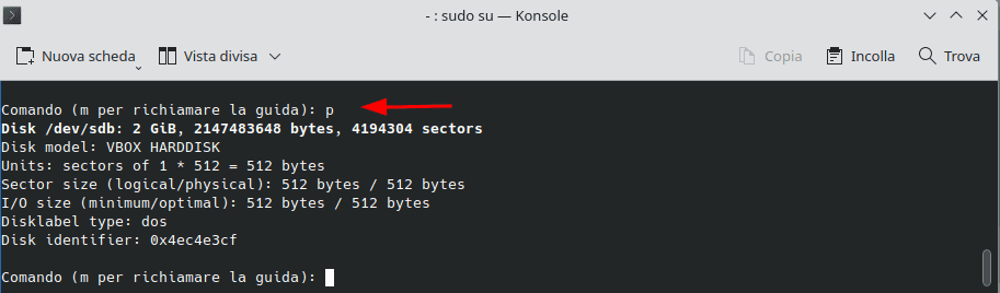 Comando Fdisk P Lista Partizioni
