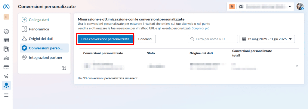 Conversioni Personalizzate Pixel Meta