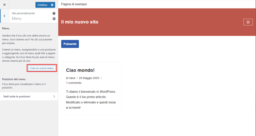 Crea Nuovo Menu Neve