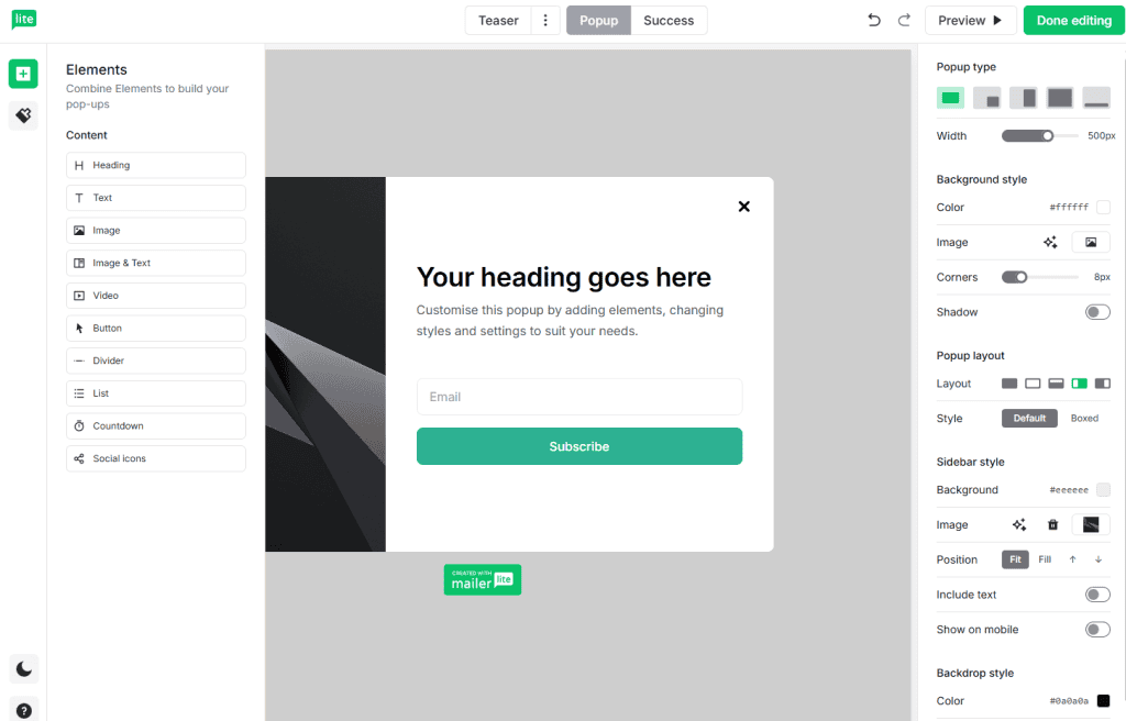 Da Zero Popup Design Mailerlite