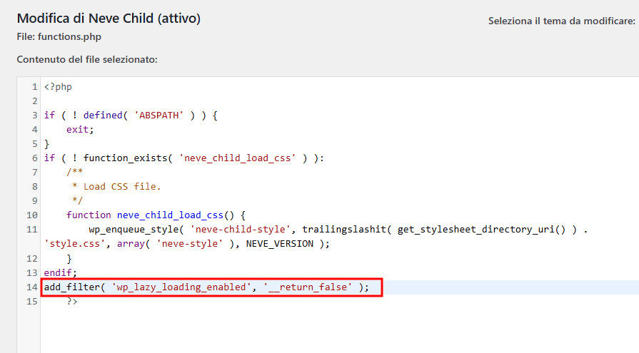 Disattivare Lazy Load WordPress Functions Php