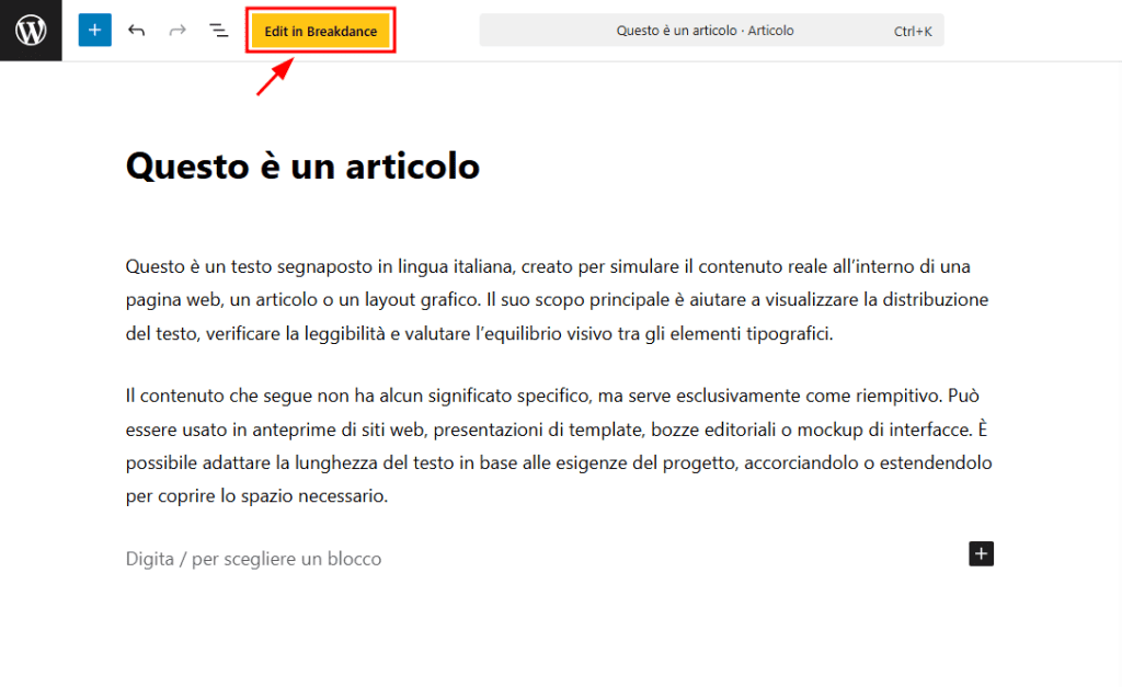 Edit In Breakdance Builder Articolo