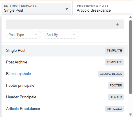 Editing Template Barra Orizzontale Editor Breakdance