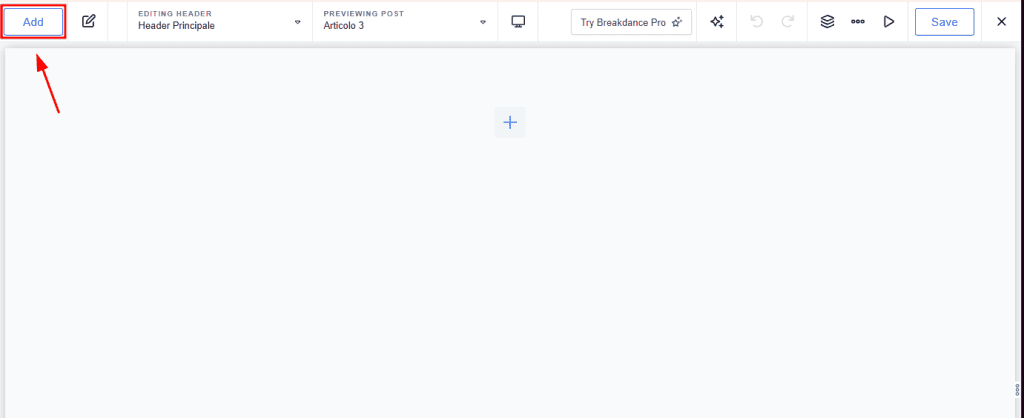 Editor Header Breakdance