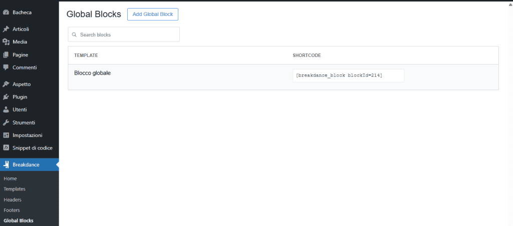 Elenco Blocco Globale Breakdance Plugin