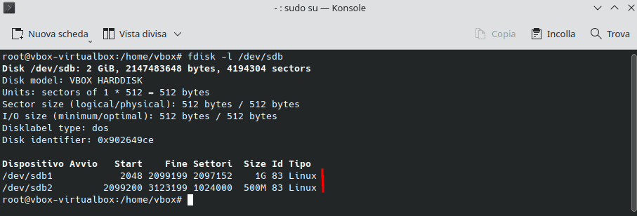 Esempio Linux Due Partizioni