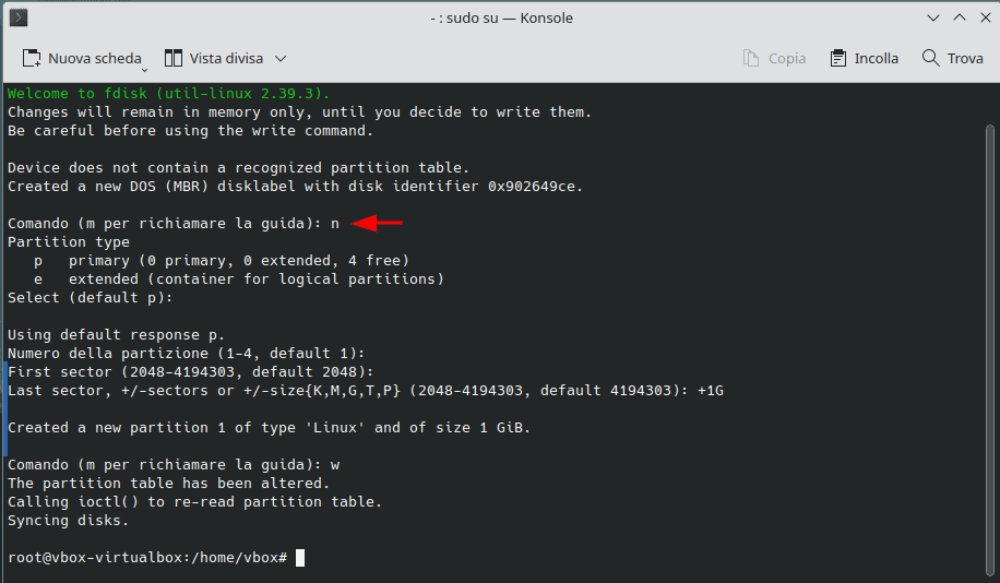 Fdisk Creare Nuova Partizione