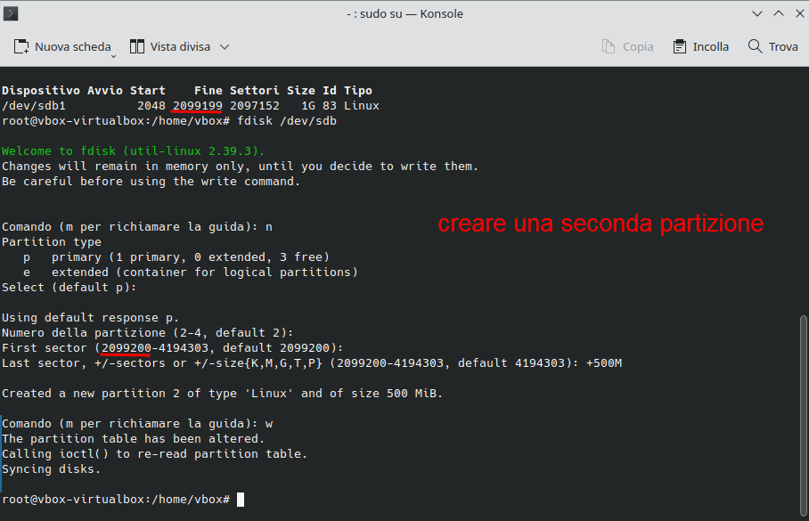 Fdisk Creare Partizione Numero 2