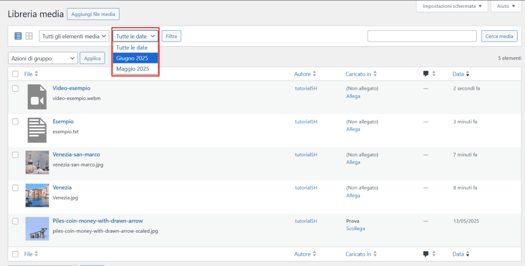 Filtrare Media Per Data WordPress