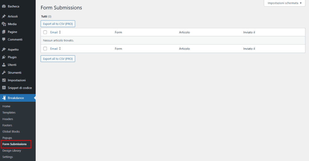 Form Submissions Breakdance Builder