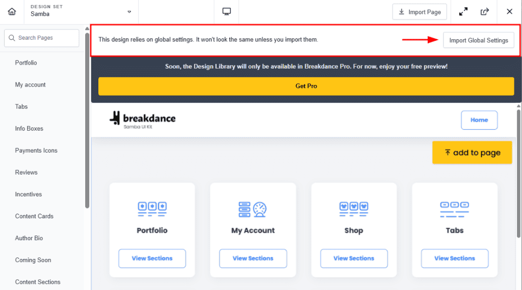 Import Global Settings Breakdance