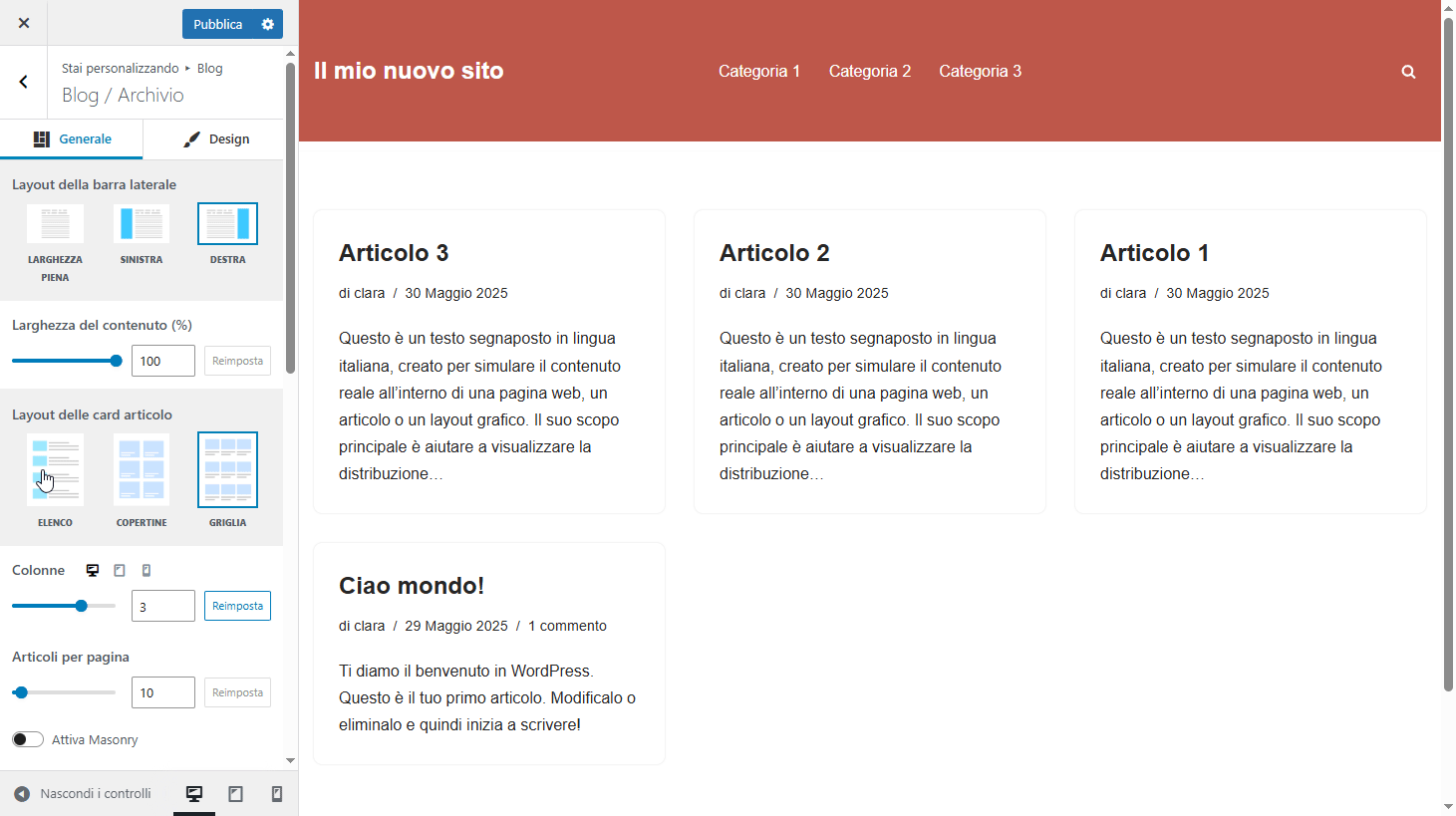Impostazioni Archivio Neve