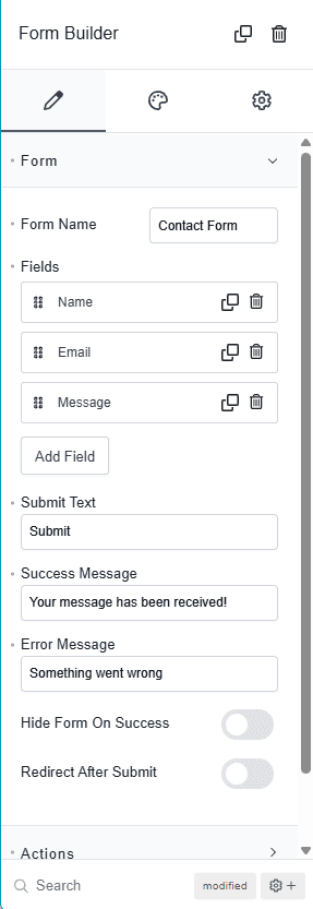 Impostazioni Form Builder Editor Breakdance
