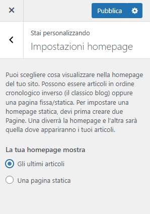 Impostazioni Homepage Neve