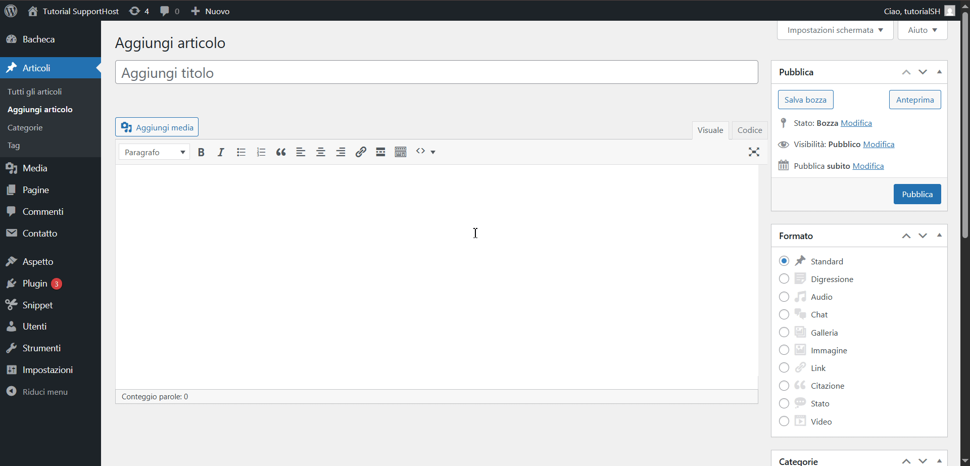 Inserire Media Editor Classico WordPress