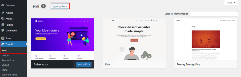 Installare Neve Tema WordPress