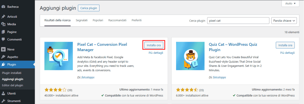 Installazione Pixel Cat Plugin