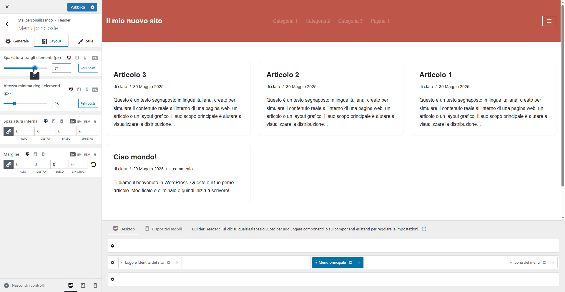 Layout Menu Principale Neve