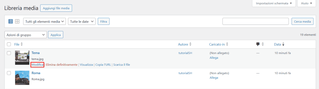 Modificare Immagine Da Libreria Media WordPress Passo 1