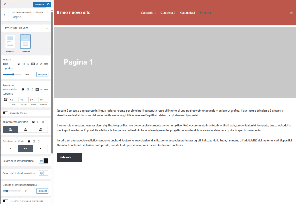 Neve Personalizza Globale Pagina