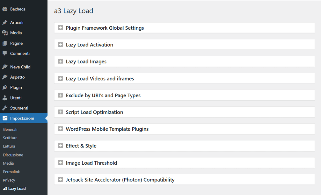 Opzioni A3 Lazy Load Plugin