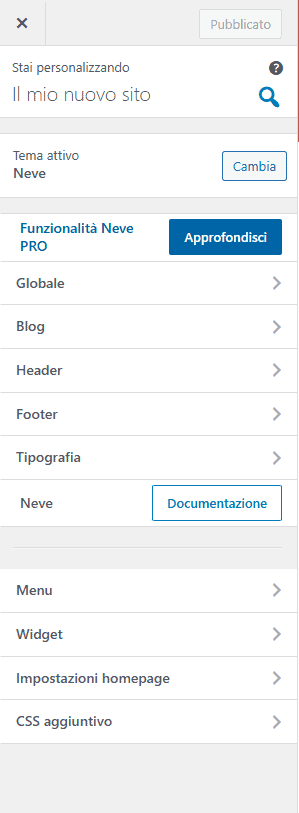 Personalizza Menu Neve