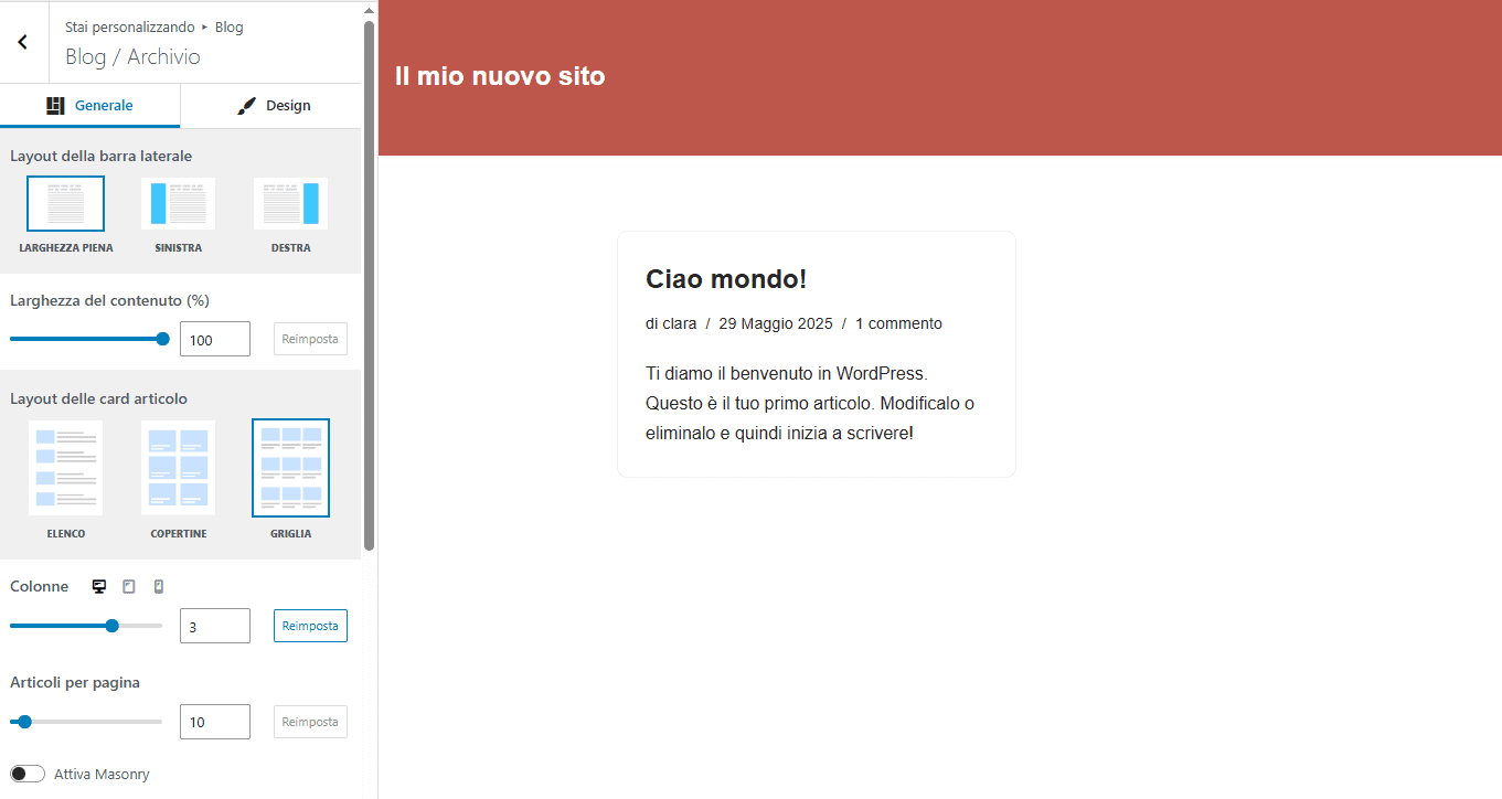 Personalizzazione Blog Archivio Neve