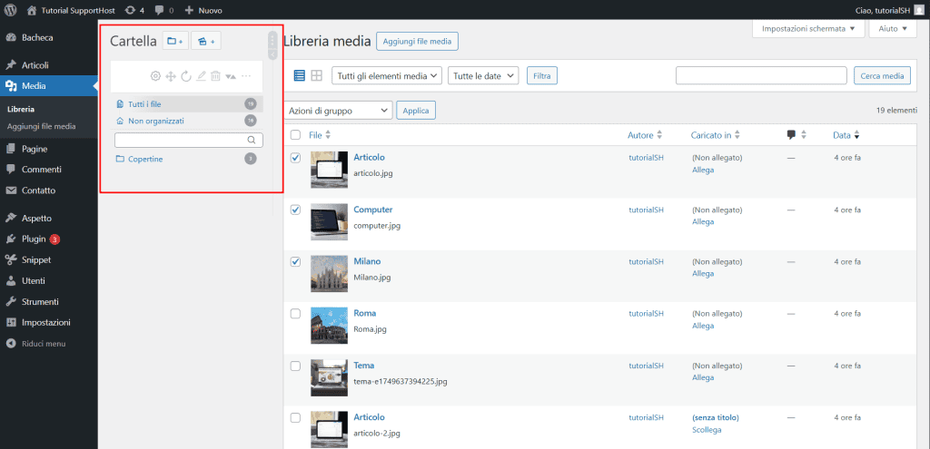 Plugin Real Media Library Interfaccia Libreria