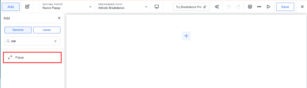 Popup Element Editor Breakdance