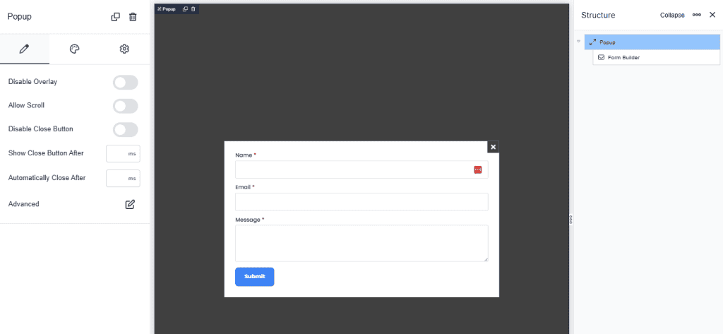 Popup Form Builder Editor Breakdance