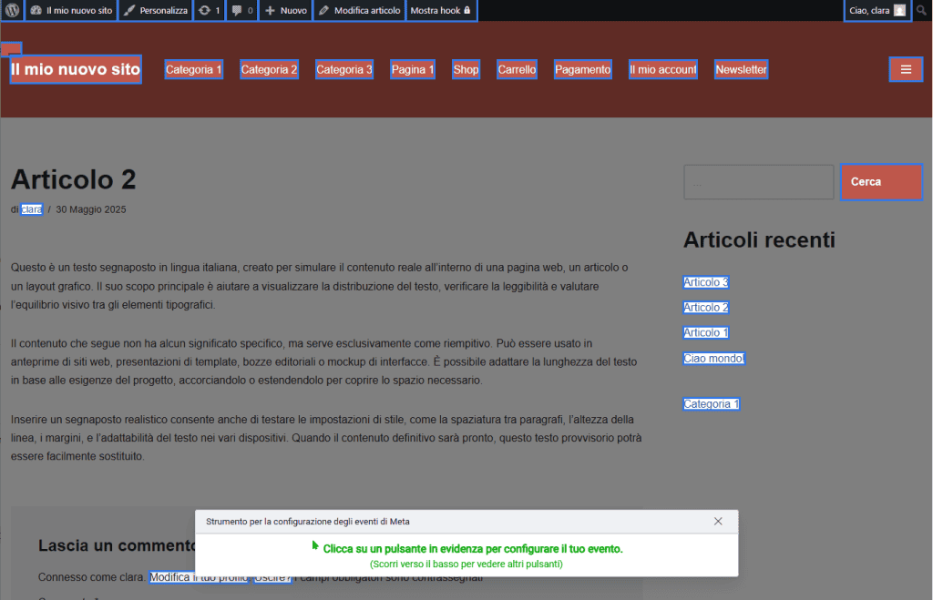 Pulsanti Url Configurazione Eventi Pixel Meta Wp