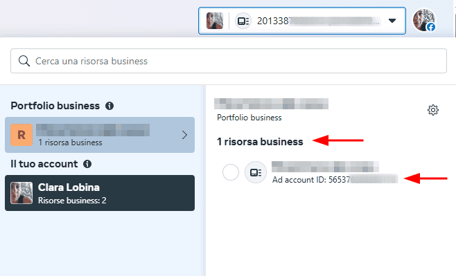 Risorsa Business Account Pubblicitario Meta