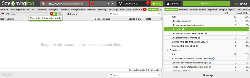 Screamingfrog Pagine Orfane
