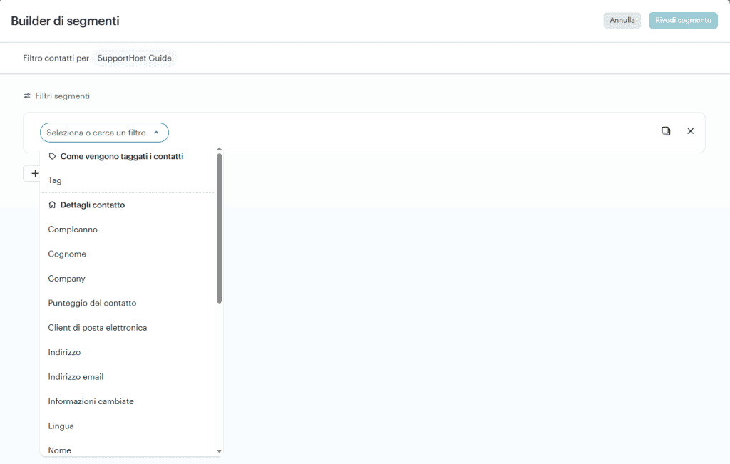 Segmenti Mailchimp
