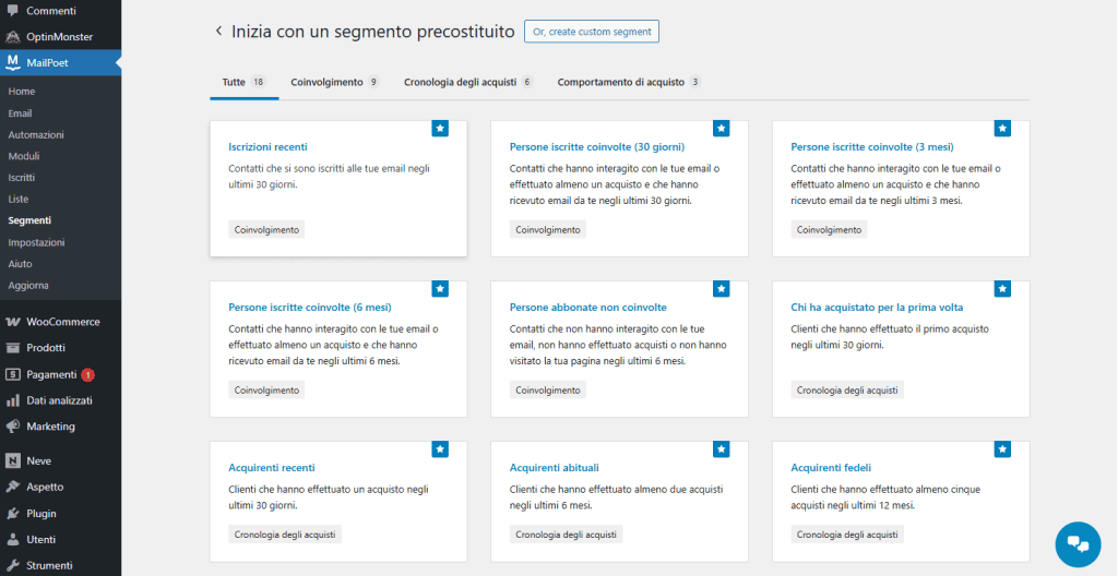 Segmenti Mailpoet