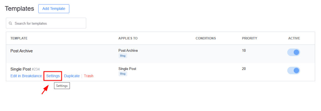 Settings Template Breakdance