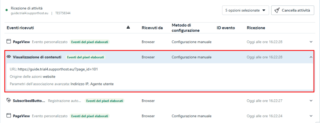 Testa Eventi Visualizzazione Contenuto Pixel Meta