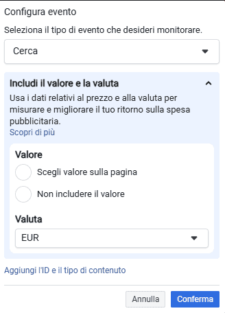 Valore Valuta Configura Evento Pixel Meta Wp