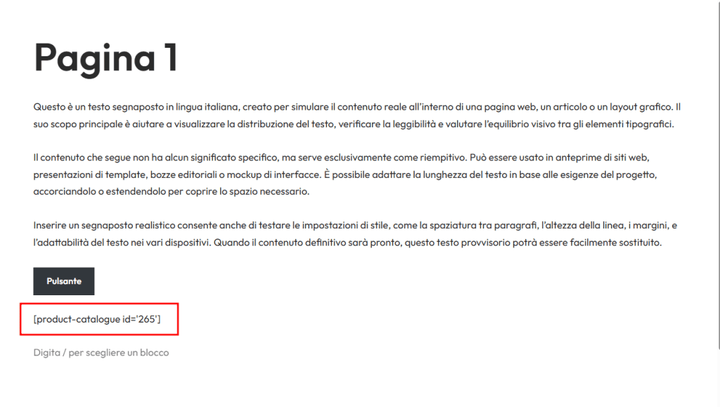 Aggiunta Shortcode Catalogo Ultimate Product Catalog