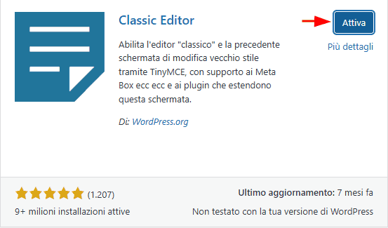 Attiva Classic Editor Plugin WordPress