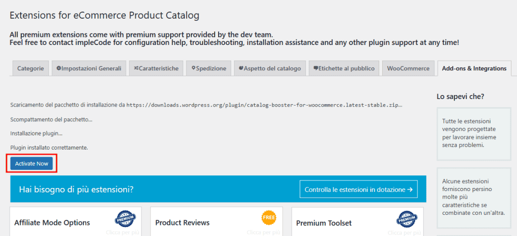 Attivazione Woocommerce Catalog Estensioni