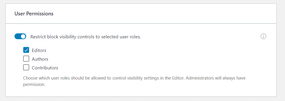 Block Visibility Impostazioni User Permissions