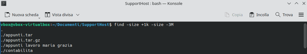 Comando Find Opzione Size Intervallo