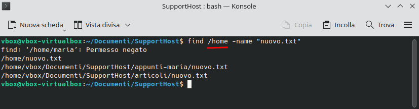 Comando Find Ricerca Home